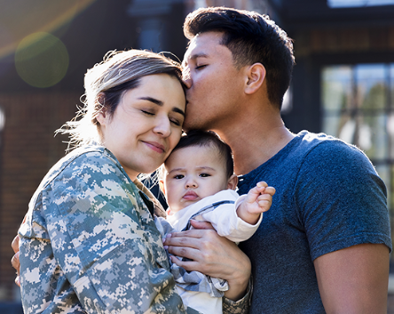 Military personnel reuniting with family