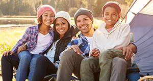 family camping outside