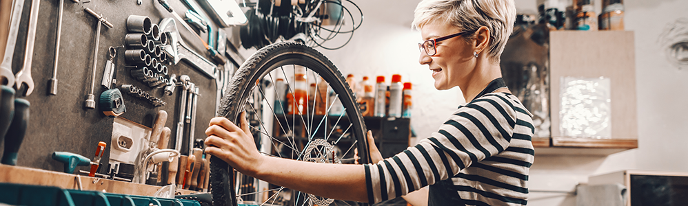 woman at bike shop