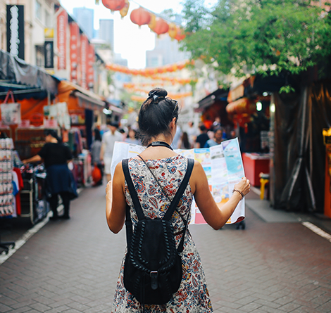 woman looking at map