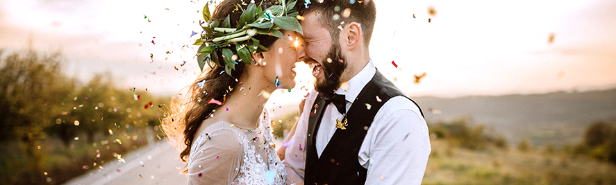 wedding coupe touching noses