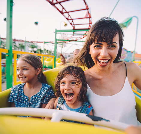 family on roller coaster