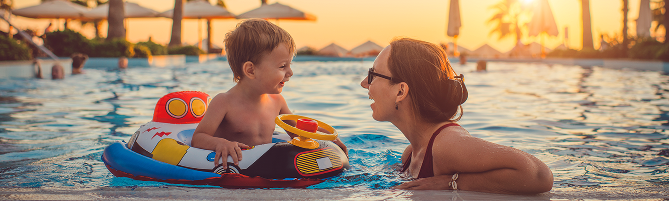 Mom and boy in pool
