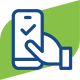 icon of hand holding mobile phone with check mark